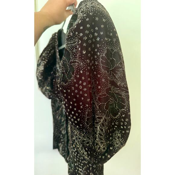 80s Scott McClintock Velvet Purple Puff Juliet sleeve glitter top Shacket Small - Picture 5 of 7